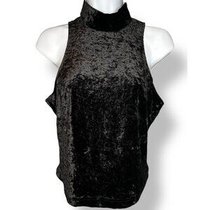 Guess Black Velvet Mock Neck Sleeveless Top